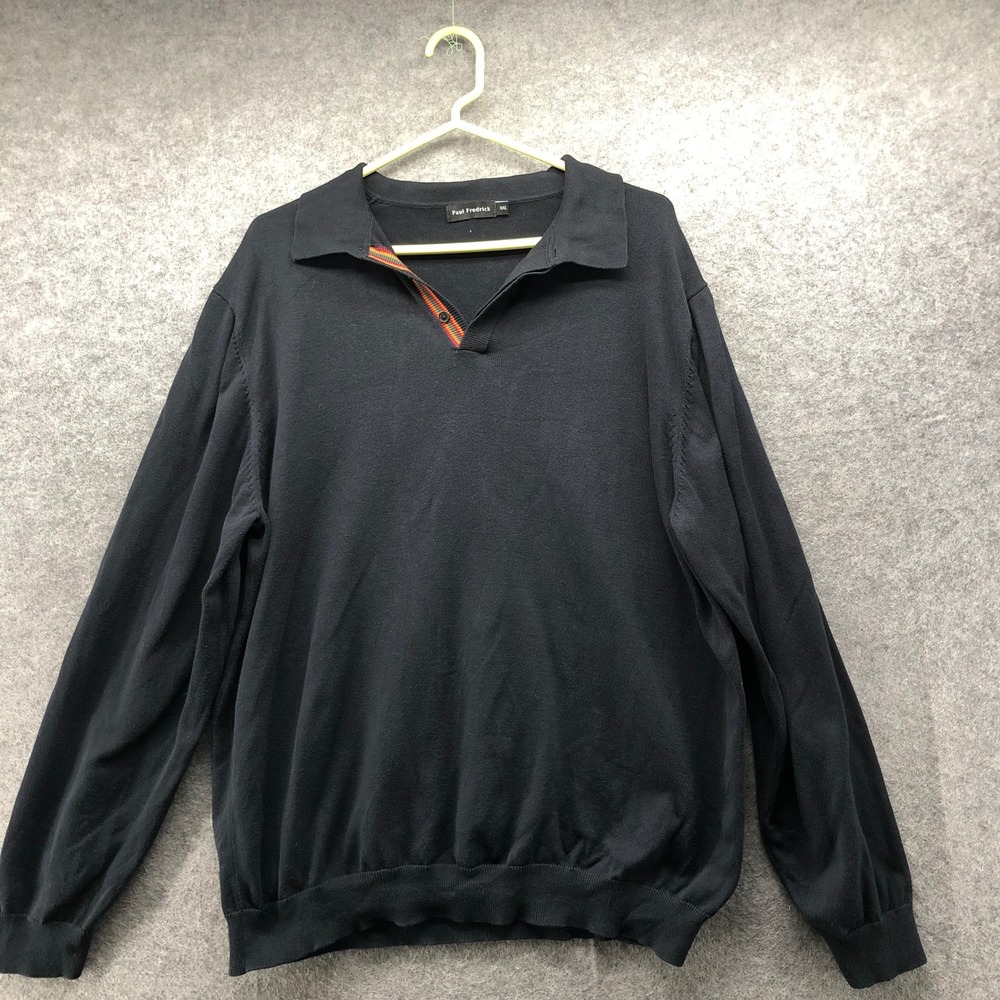Paul Fredrick Mens XXL Black 100% Supima Cotton Long Sleeve Knit Polo Sweater